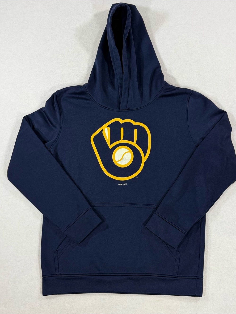 Gen2 MLB Milwaukee Brewers Youth Navy Hoodie Ball & Glove Logo Size Medium 10/12